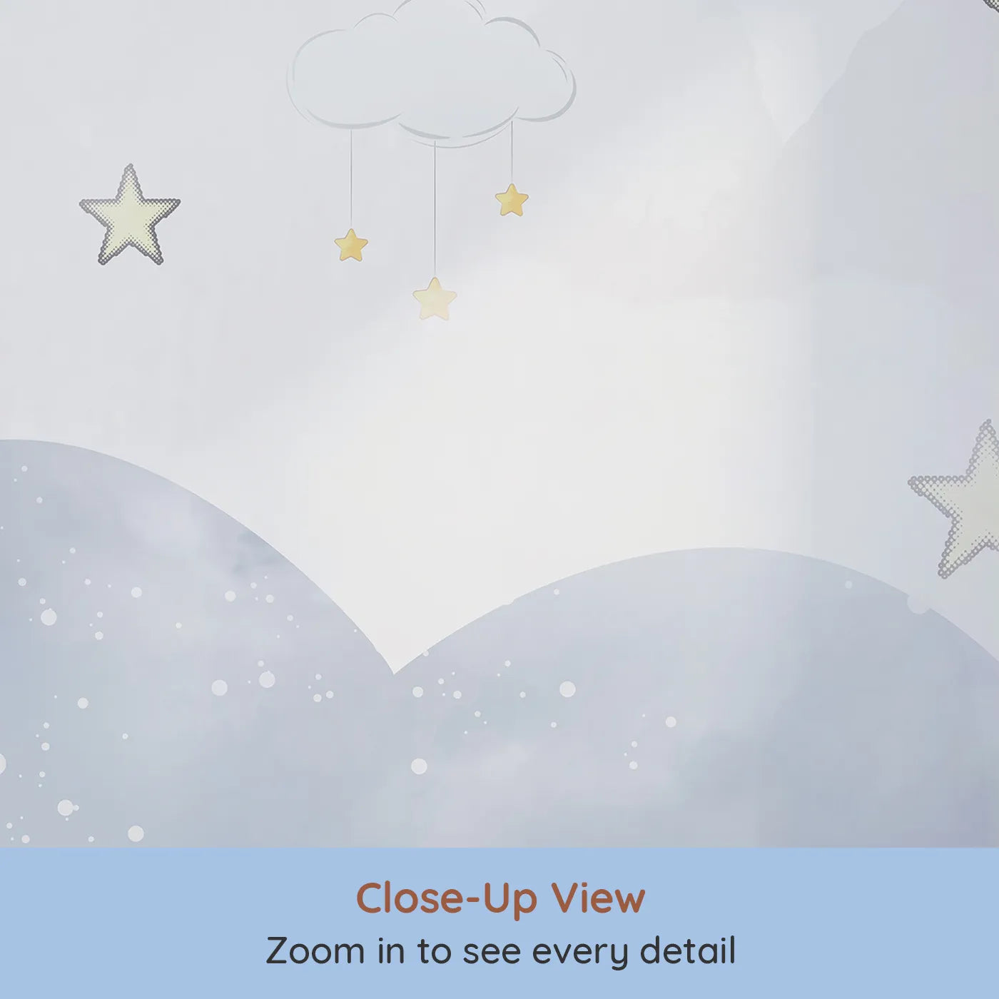Close-up view of Whimsy Tots' Dreamy Sky Adventure Wall Mural (Turn Their Room into a Gentle, High-Flying Dream).Gender-Neutral