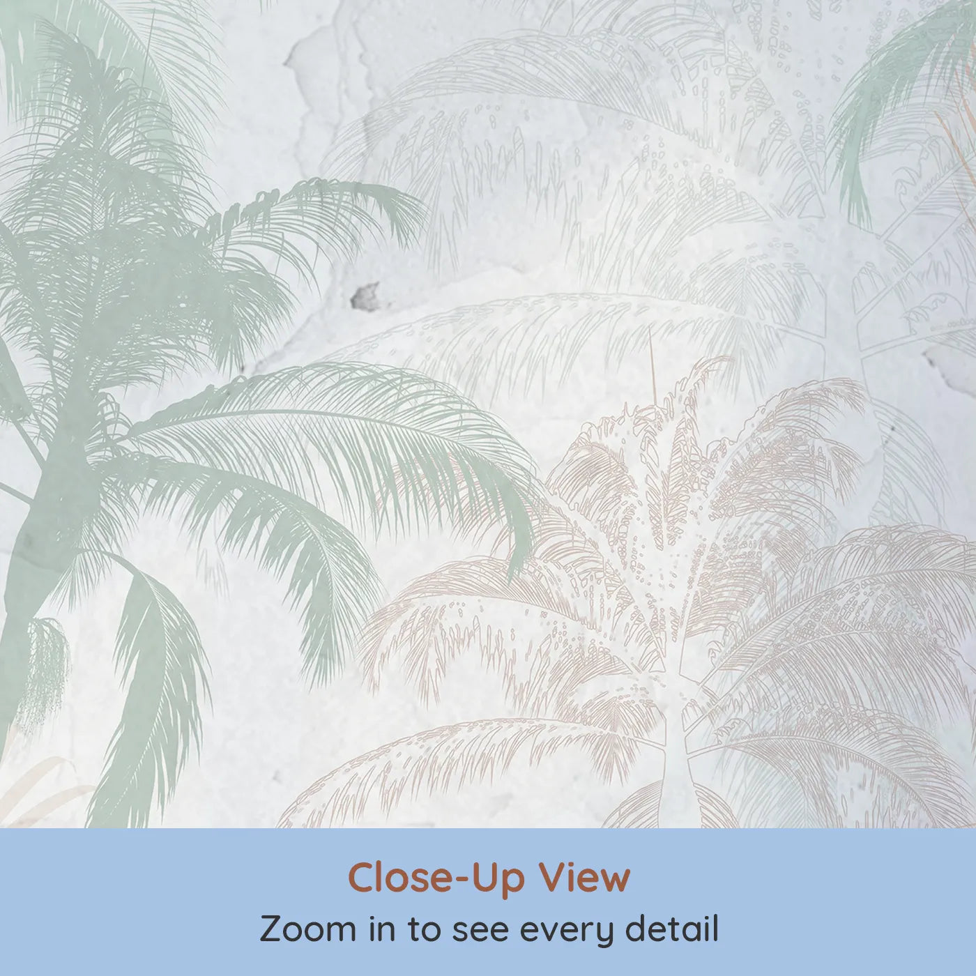 Close-up view of Whimsy Tots' Pastel Palm Jungle Wall Mural (Turn Their Room into a Soft and Dreamy Tropical Escape).Gender-Neutral