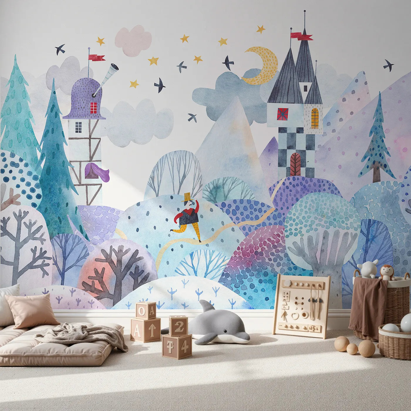 Front view of Whimsy Tots' Winter Kingdom Wall Mural