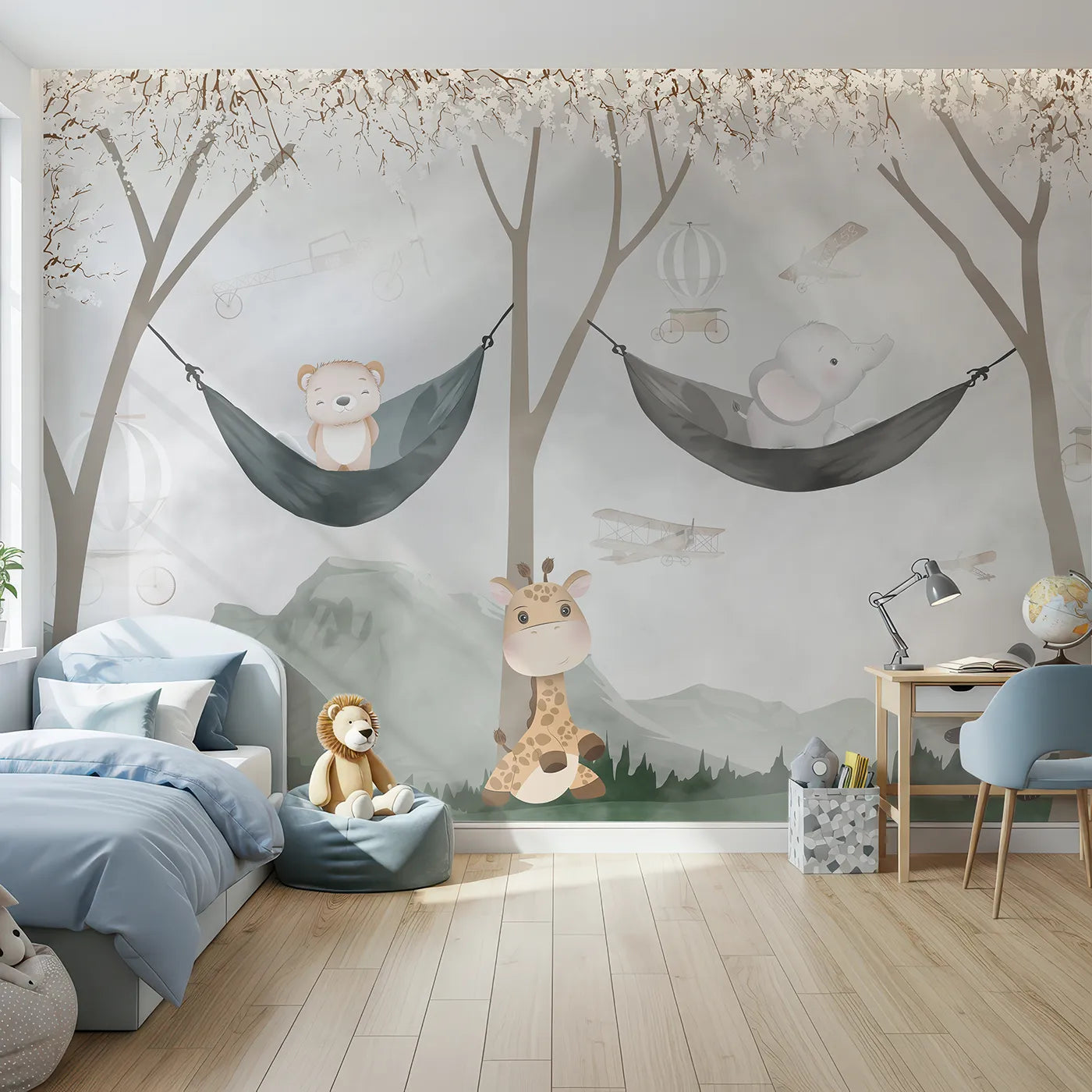 Front view of Whimsy Tots' Woodland Friends Hangout Wall Mural