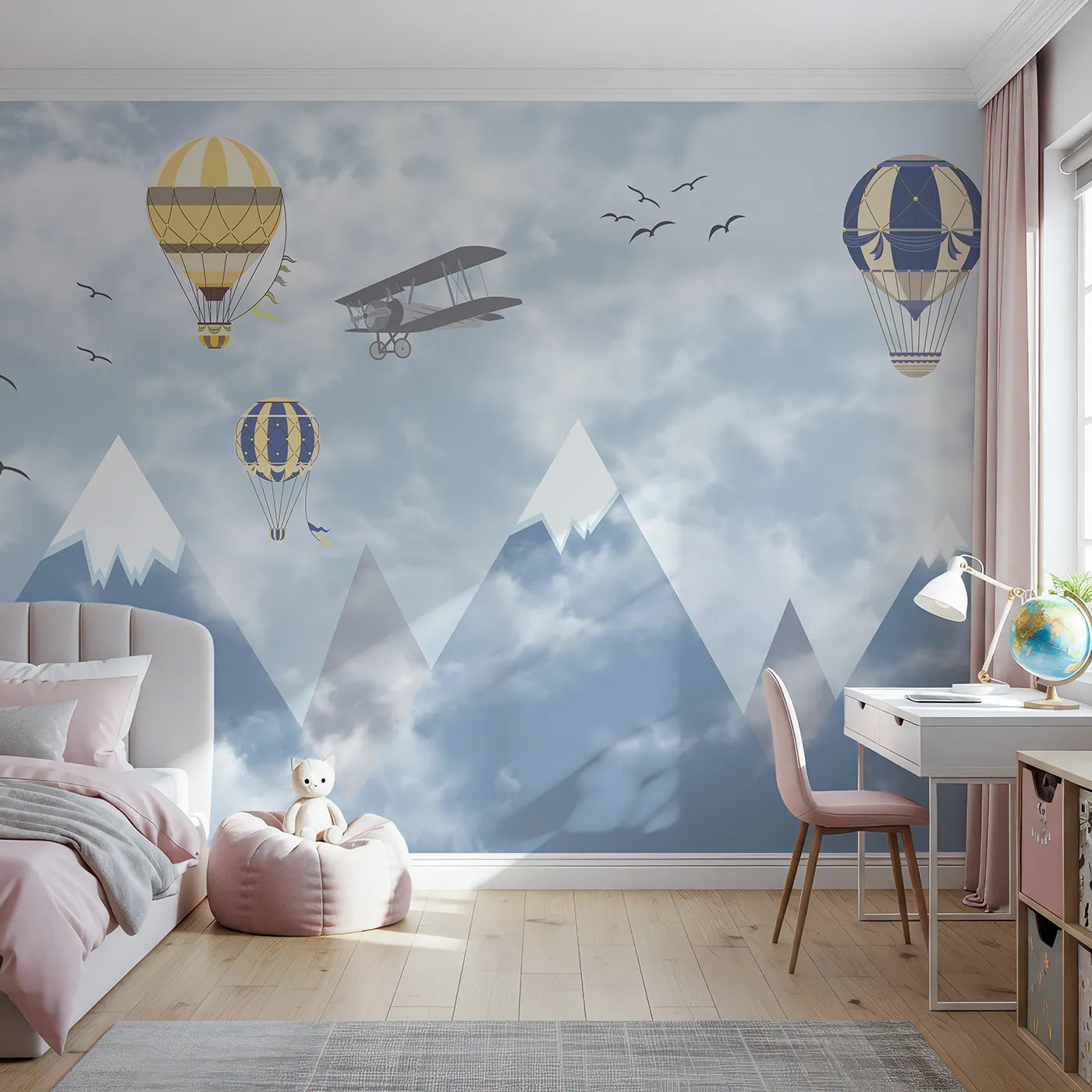 Front view of Whimsy Tots' Mountain Air Fleet Wall Mural