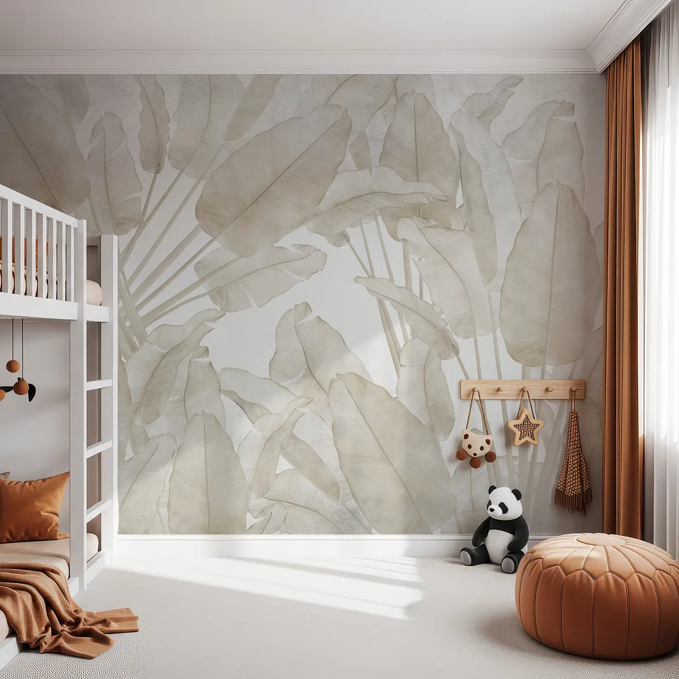 Front view of Whimsy Tots' Translucent Banana Leaves Wall Mural
