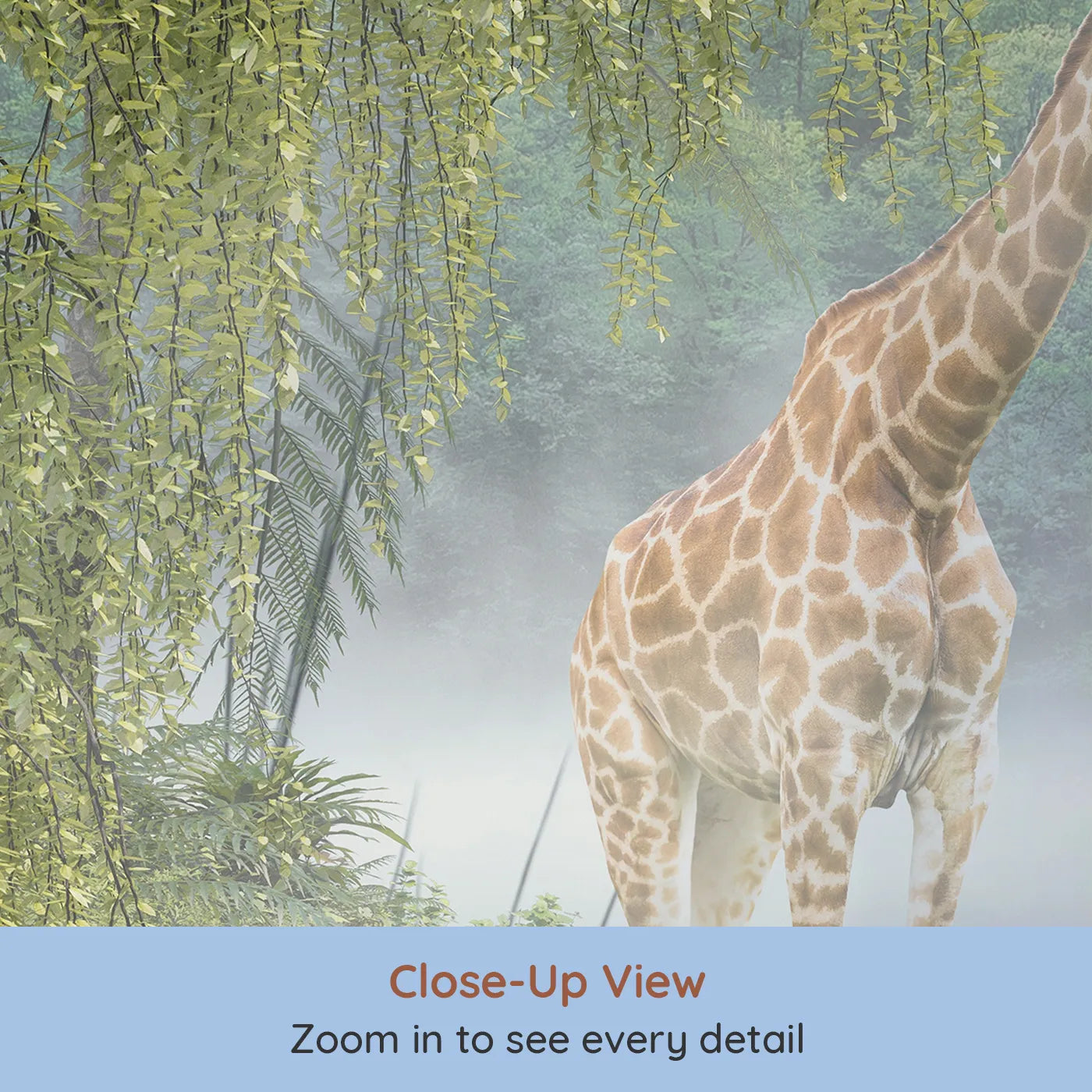 Close-up view of Whimsy Tots' Misty River Giraffes Wall Mural (Turn Their Room into a Mysterious, Foggy Safari).Gender-Neutral