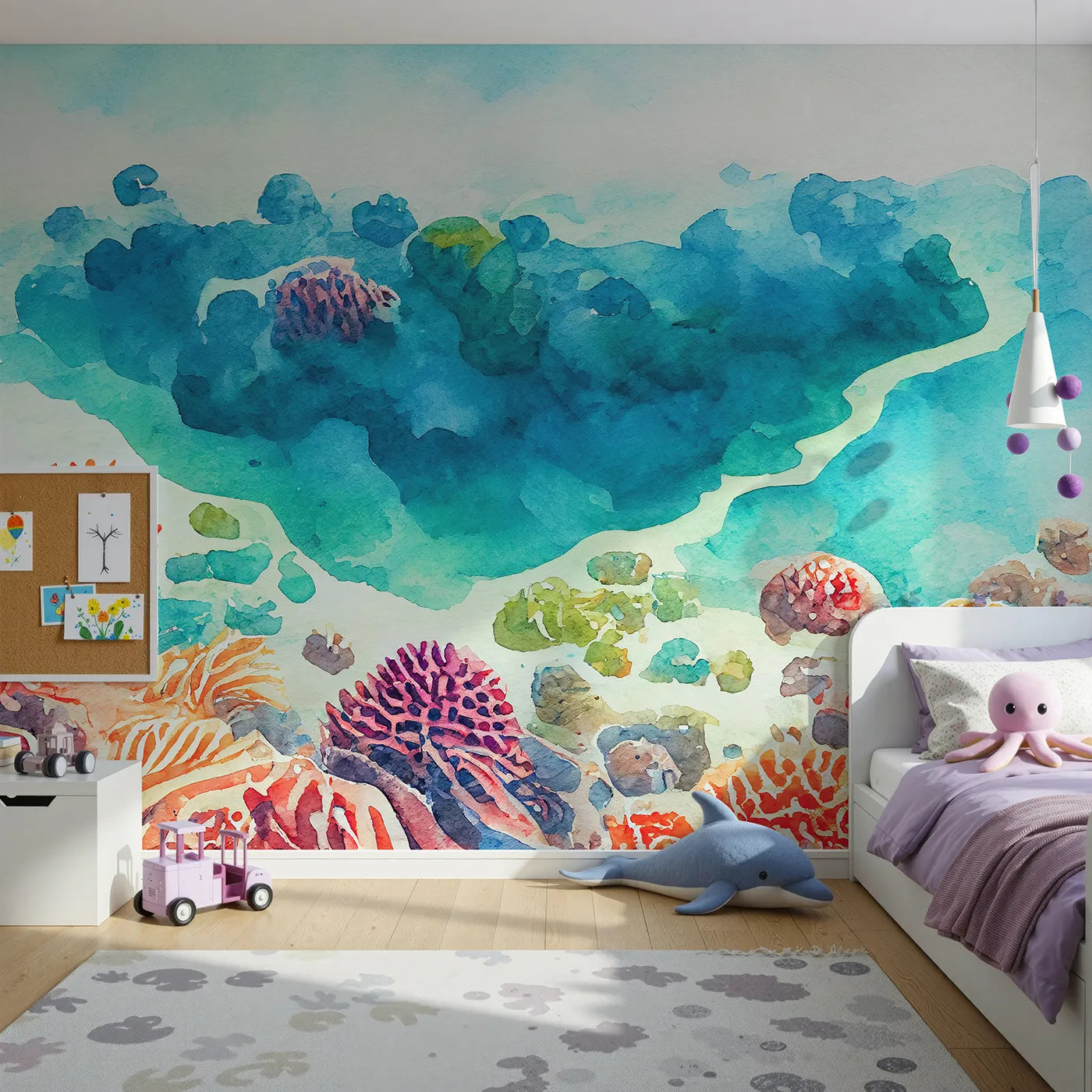 Front view of Whimsy Tots' Abstract Coral Reef Wall Mural