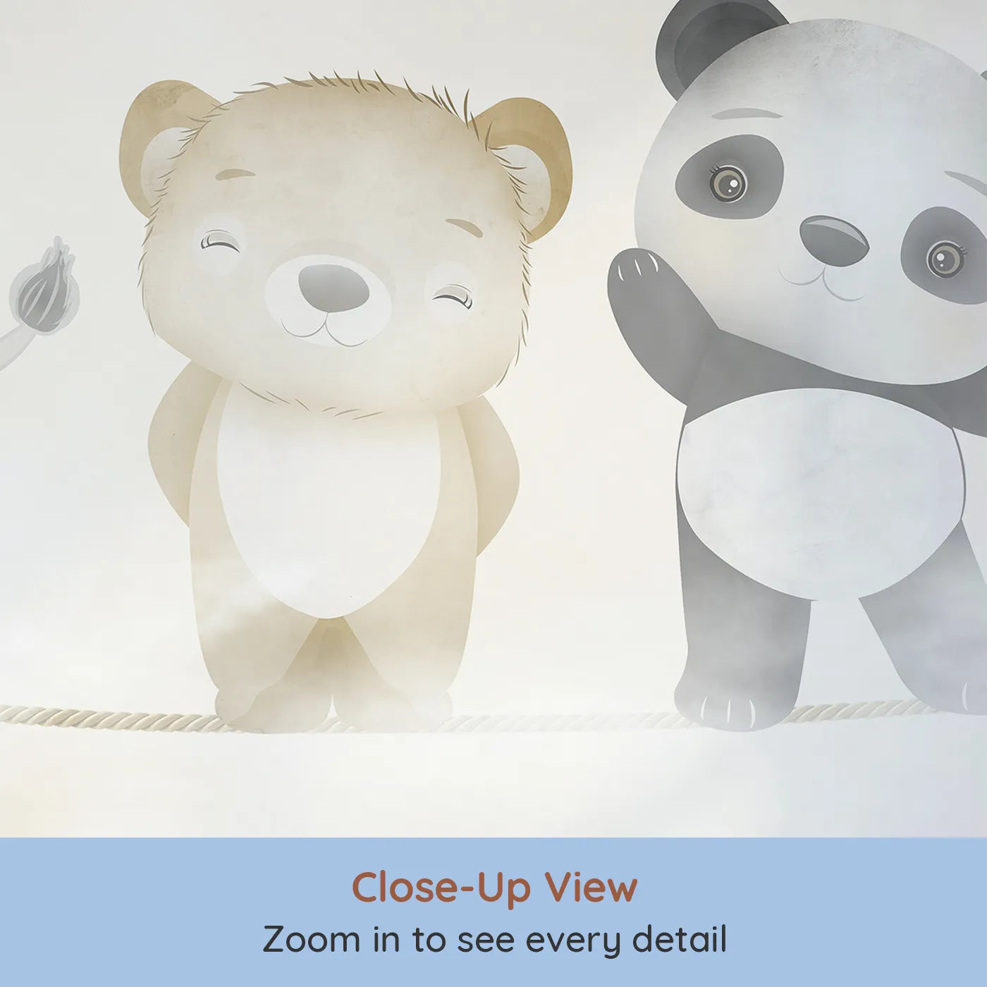 Close-up view of Whimsy Tots' Safari Friends on a Wire Wall Mural (Turn Their Room into the Sweetest High-Wire Act).Gender-Neutral