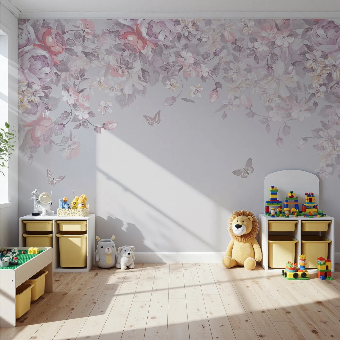 Front view of Whimsy Tots' Pastel Floral Canopy Wall Mural