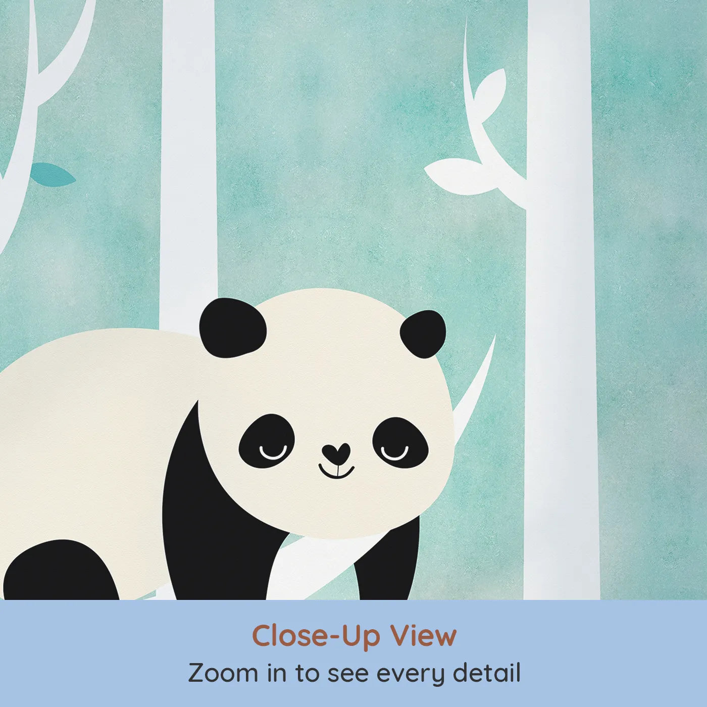 Close-up view of Whimsy Tots' Panda Birch Forest Wall Mural (Turn Their Room into the Cutest, Coziest Treetop Hangout).Gender-Neutral