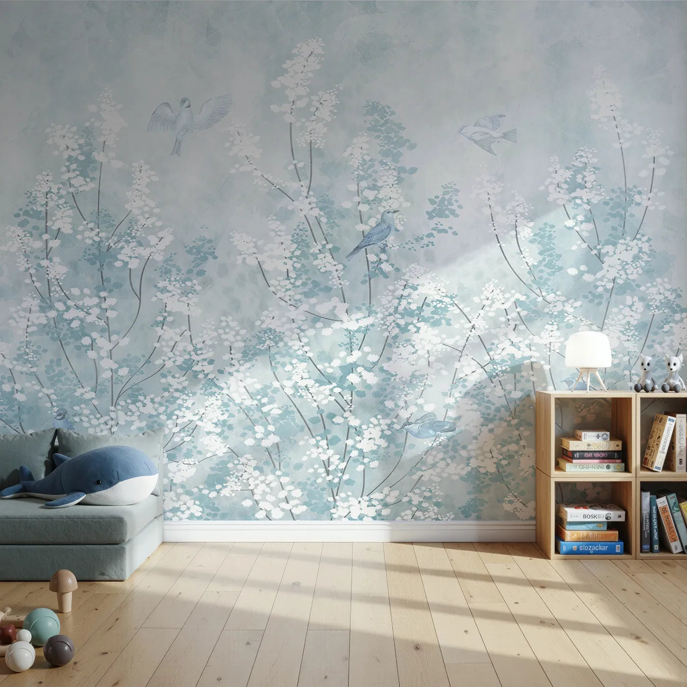 Front view of Whimsy Tots' Winter Blossom Wall Mural