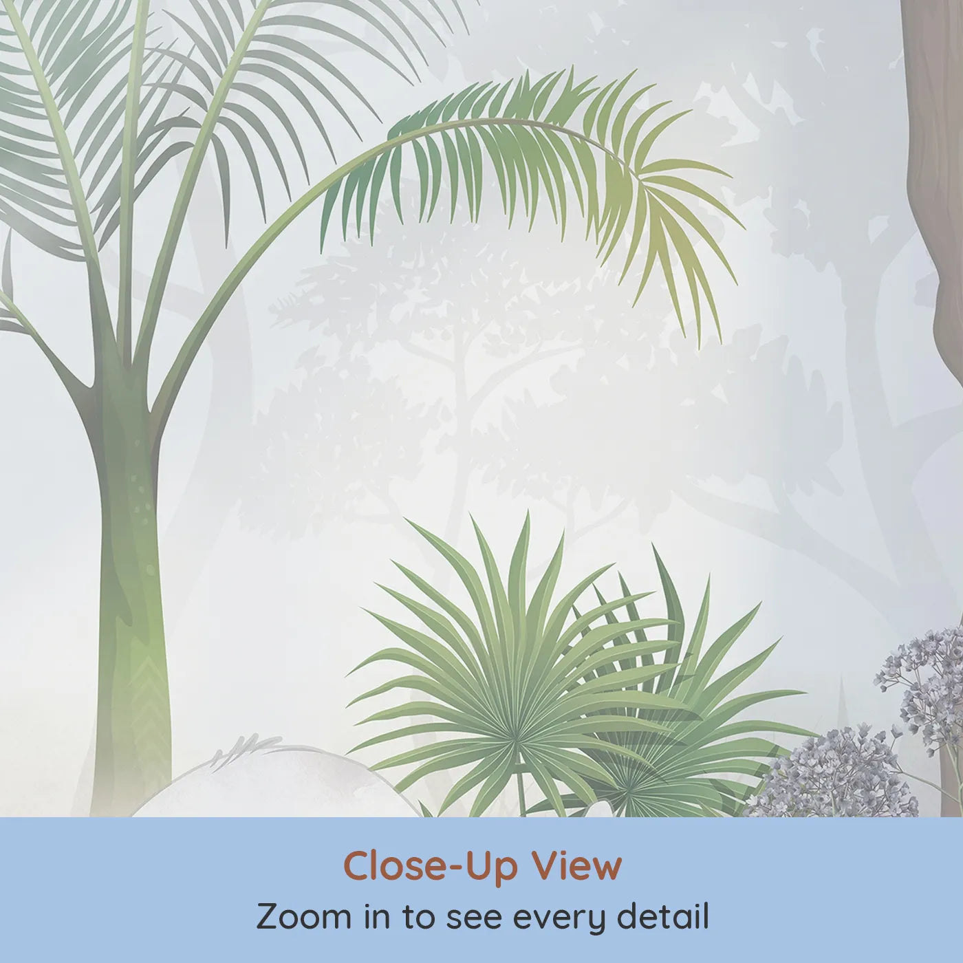 Close-up view of Whimsy Tots' Jungle Hangout Wall Mural (Turn Their Room into the Coziest Treetop Clubhouse).Gender-Neutral