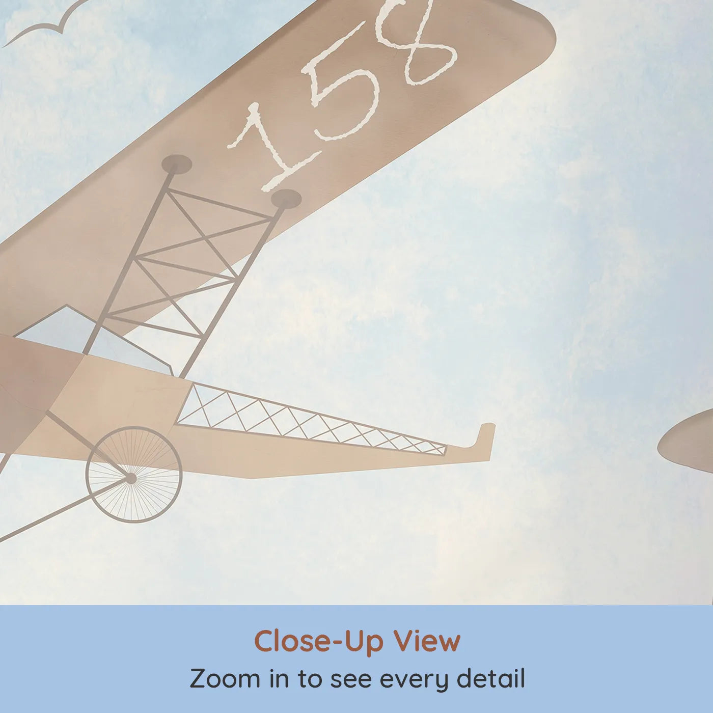 Close-up view of Whimsy Tots' Vintage Sky Journey Wall Mural (Turn Their Room into a Dreamy, High-Flying Adventure).Gender-Neutral