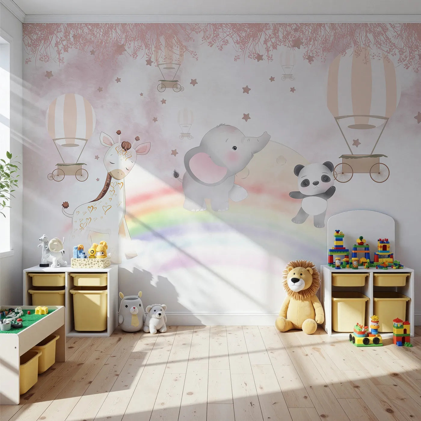 Front view of Whimsy Tots' Rainbow Safari Wall Mural