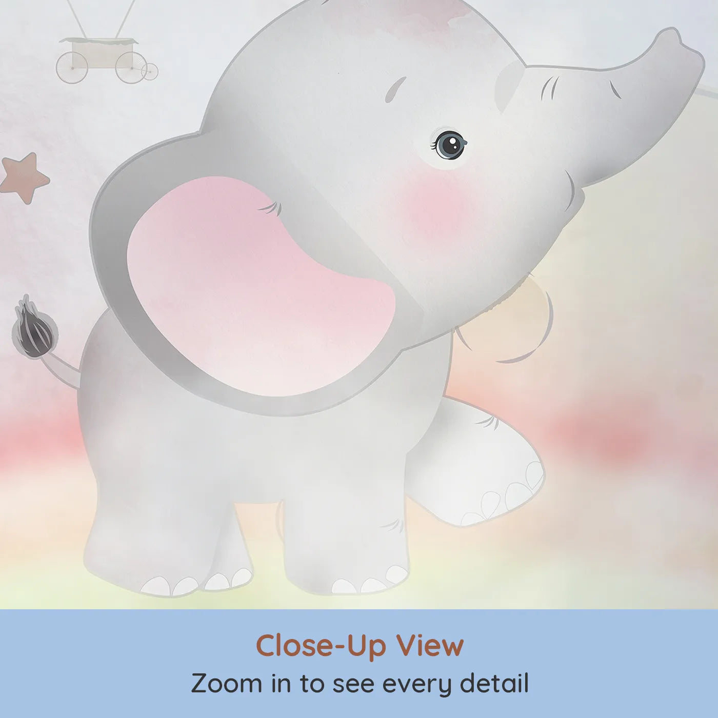 Close-up view of Whimsy Tots' Rainbow Safari Wall Mural (Turn Their Room into a Magical, High-Flying Dream).Best for Girls