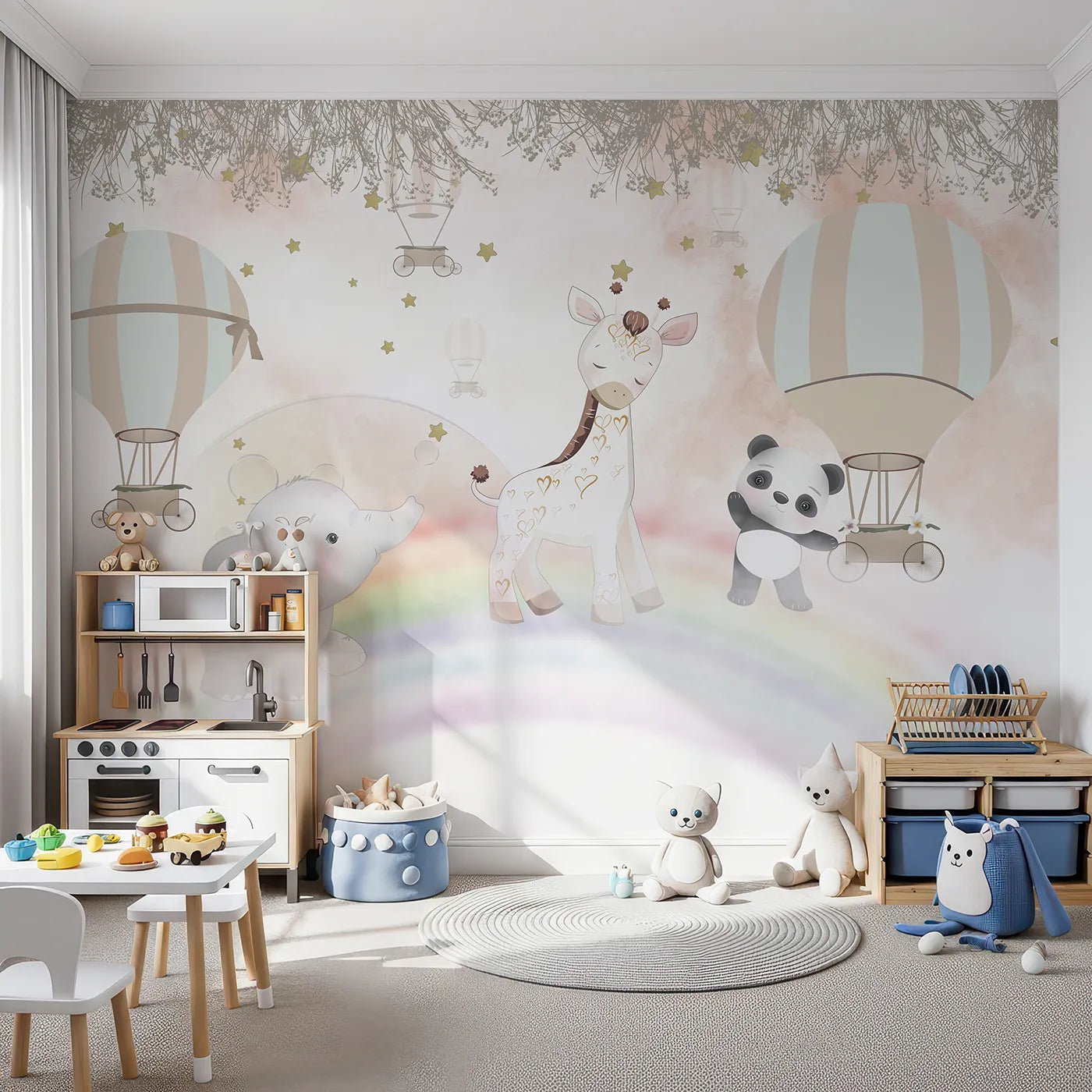 Front view of Whimsy Tots' Rainbow Friends Adventure Wall Mural