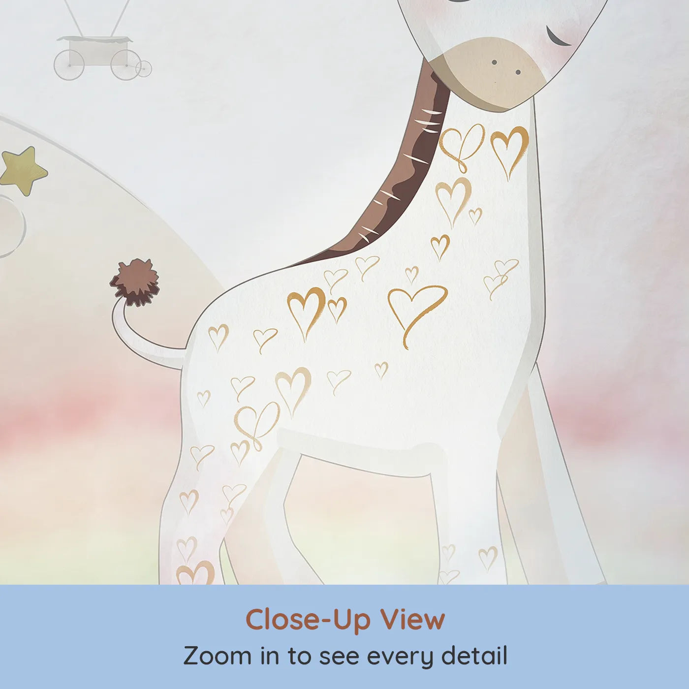 Close-up view of Whimsy Tots' Rainbow Friends Adventure Wall Mural (Turn Their Room into a Magical, High-Flying Dream).Best for Girls