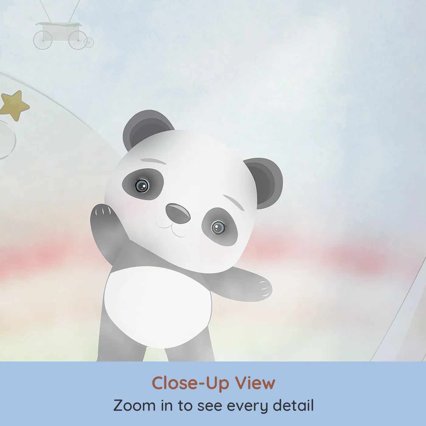 Close-up view of Whimsy Tots' Starry Rainbow Adventure Wall Mural (Turn Their Room into a Magical, High-Flying Dream).Best for Girls