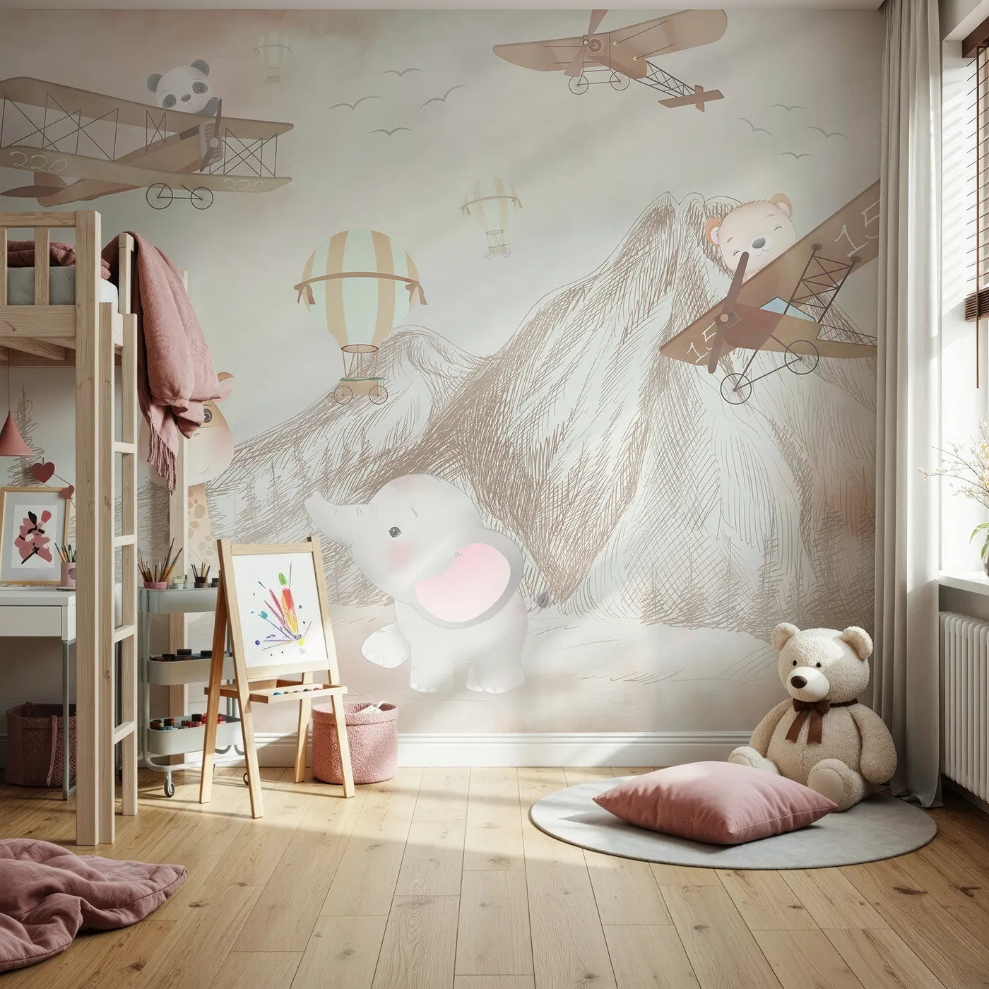 Front view of Whimsy Tots' Safari Sketchbook Wall Mural