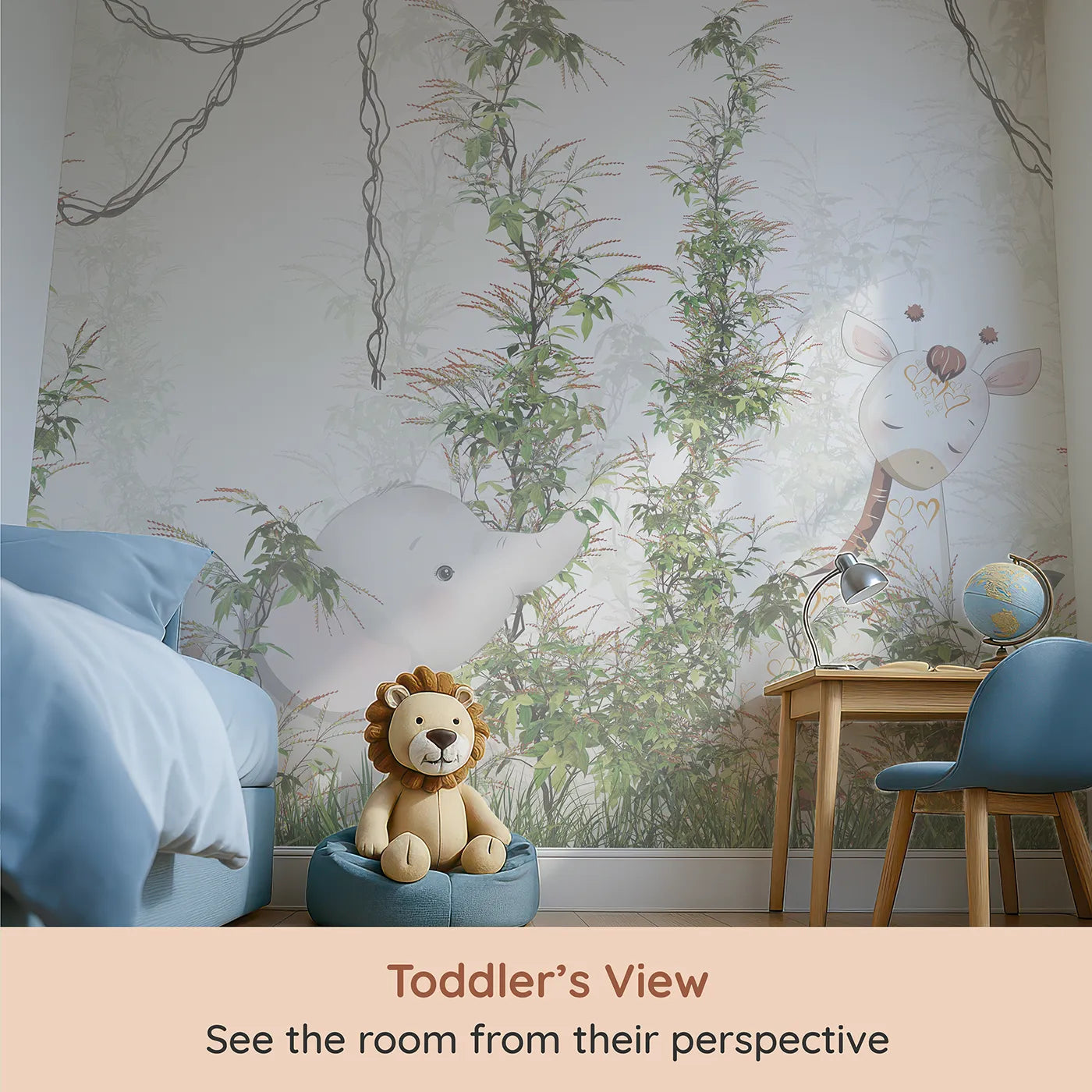 Whimsy Tots Jungle Thicket Wall Mural (Turn Their Room into a Deep and Leafy Hideaway) from your child's view.Gender-Neutral