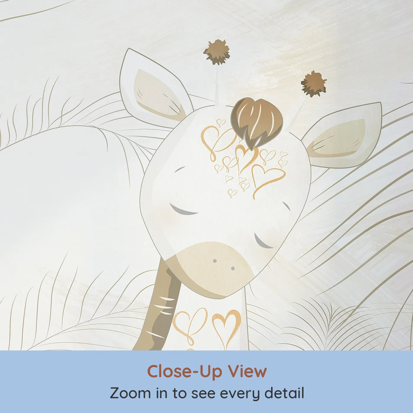 Close-up view of Whimsy Tots' Golden Safari Hideaway Wall Mural (Turn Their Room into a Warm and Gentle Jungle Dream).Gender-Neutral