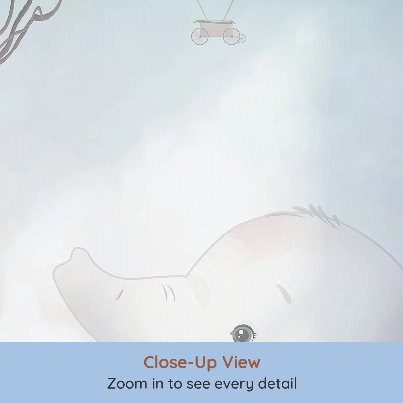 Close-up view of Whimsy Tots' Pastel Safari Sky Party Wall Mural (Turn Their Room into a High-Flying Jungle Celebration).Gender-Neutral