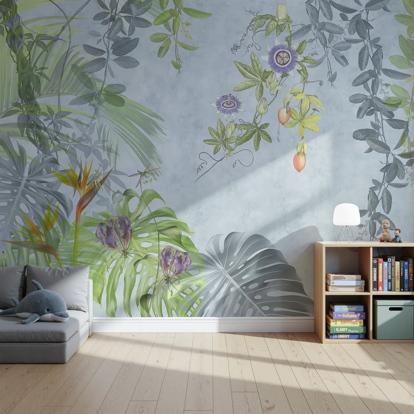 Front view of Whimsy Tots' Exotic Garden Wall Mural