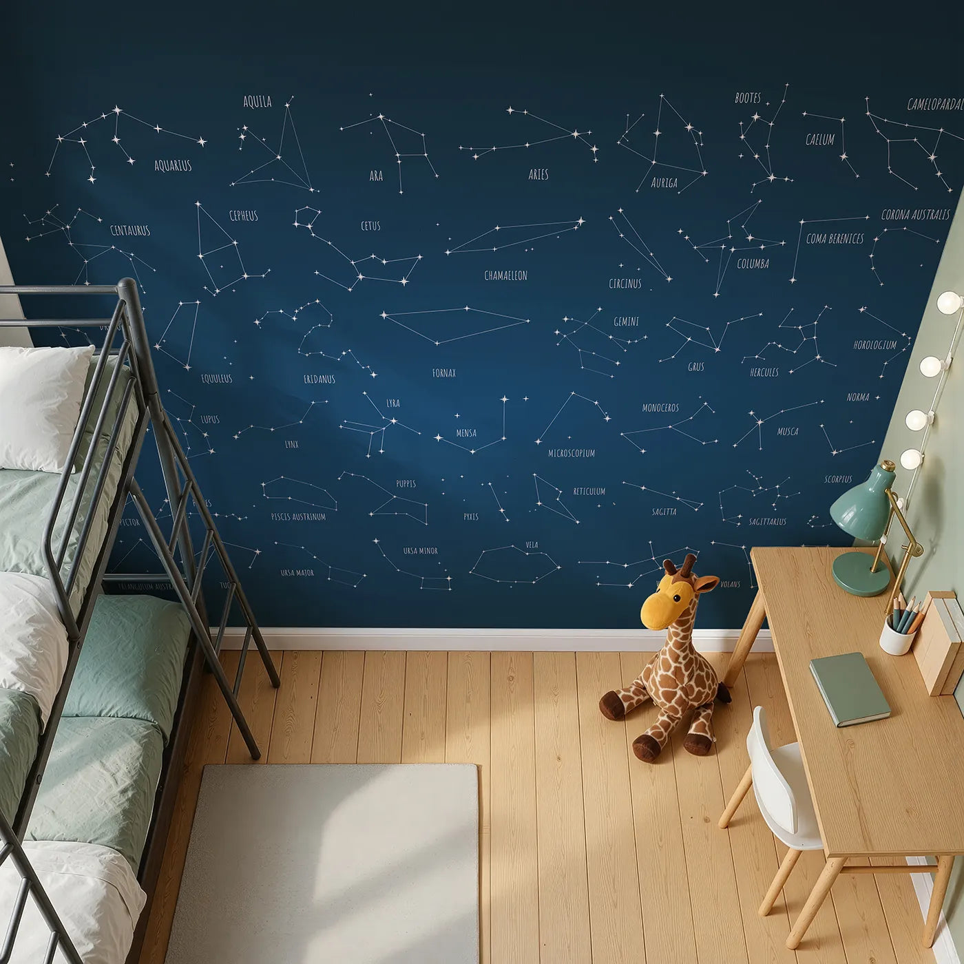 Top-down view of Whimsy Tots' Constellation Chart Wall Mural (Turn Their Room into a Celestial Observatory).Gender-Neutral