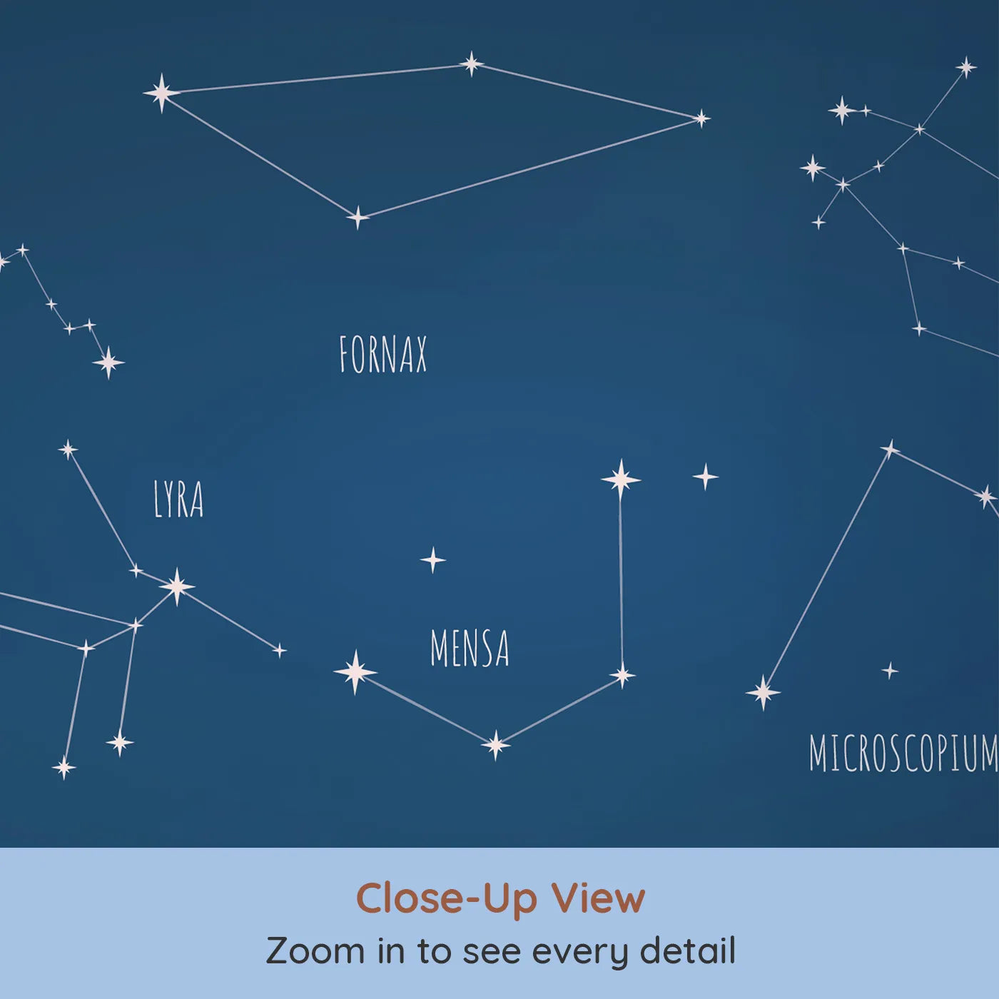 Close-up view of Whimsy Tots' Constellation Chart Wall Mural (Turn Their Room into a Celestial Observatory).Gender-Neutral