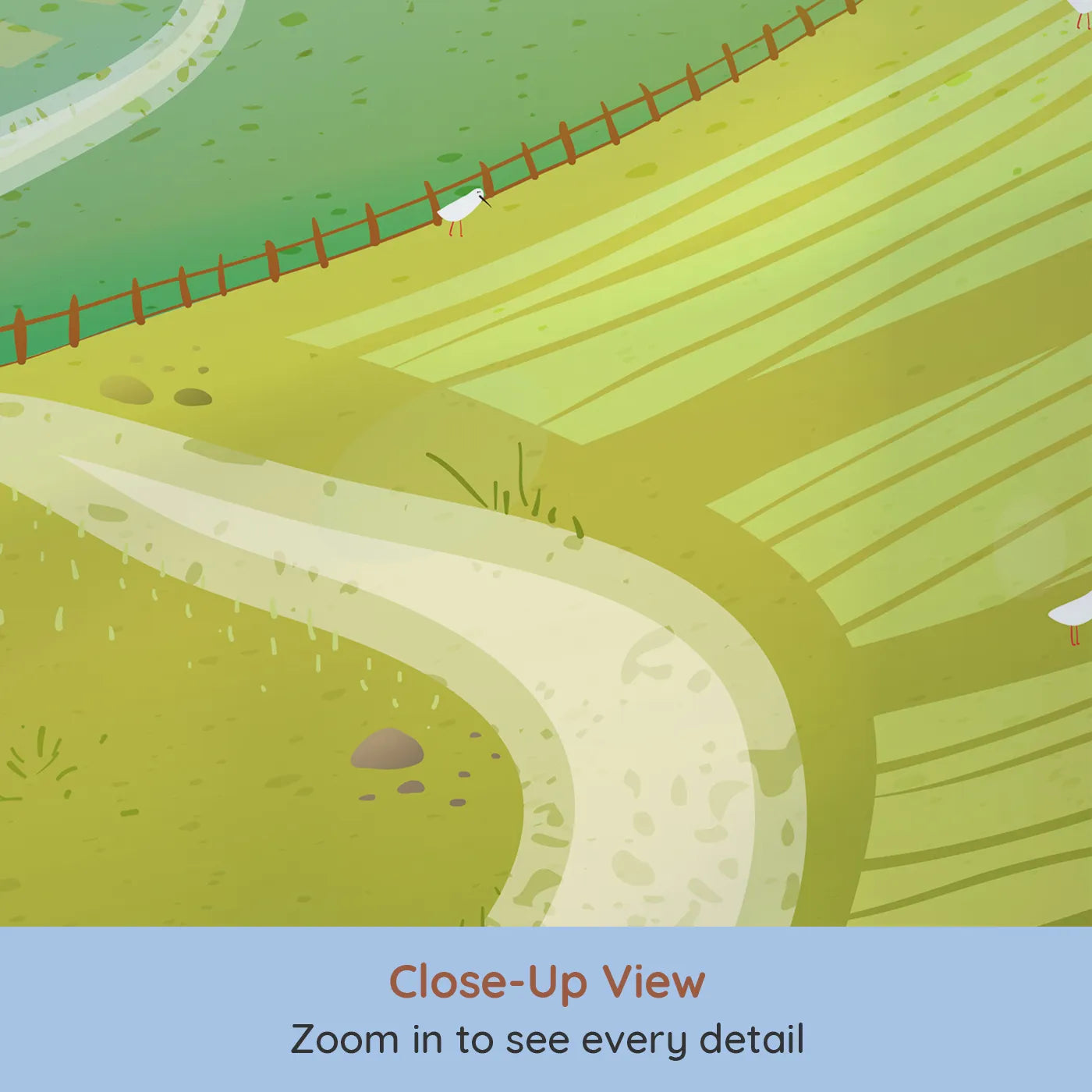 Close-up view of Whimsy Tots' Rolling Hills of Spring Wall Mural (Turn Their Room into a Bright and Cheerful Countryside).Gender-Neutral