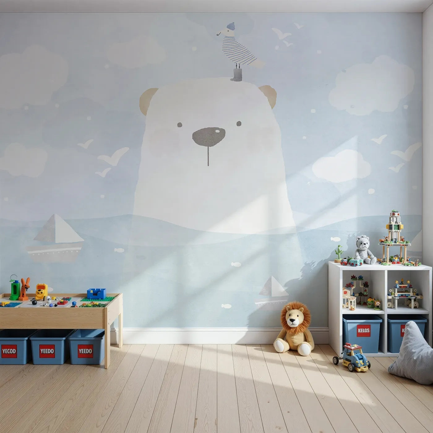 Front view of Whimsy Tots' Polar Bear Sailor Wall Mural