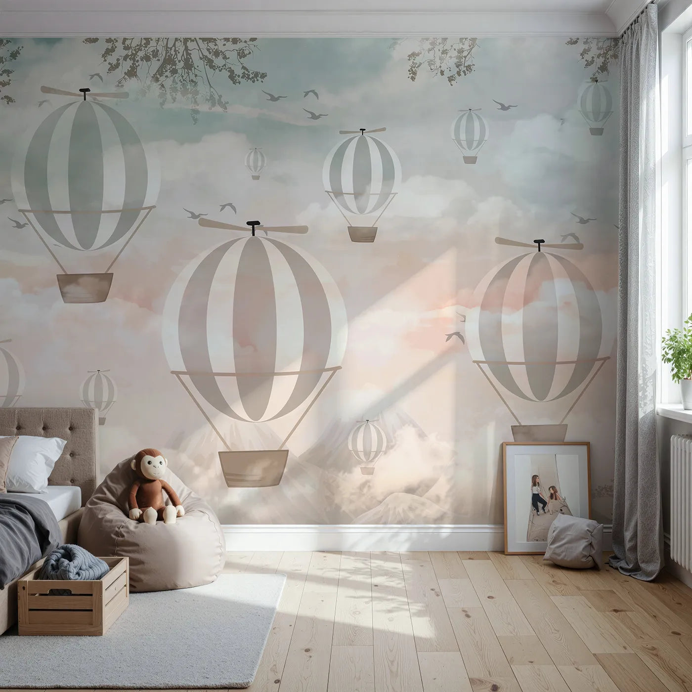 Front view of Whimsy Tots' Sunset Sky Fleet Wall Mural