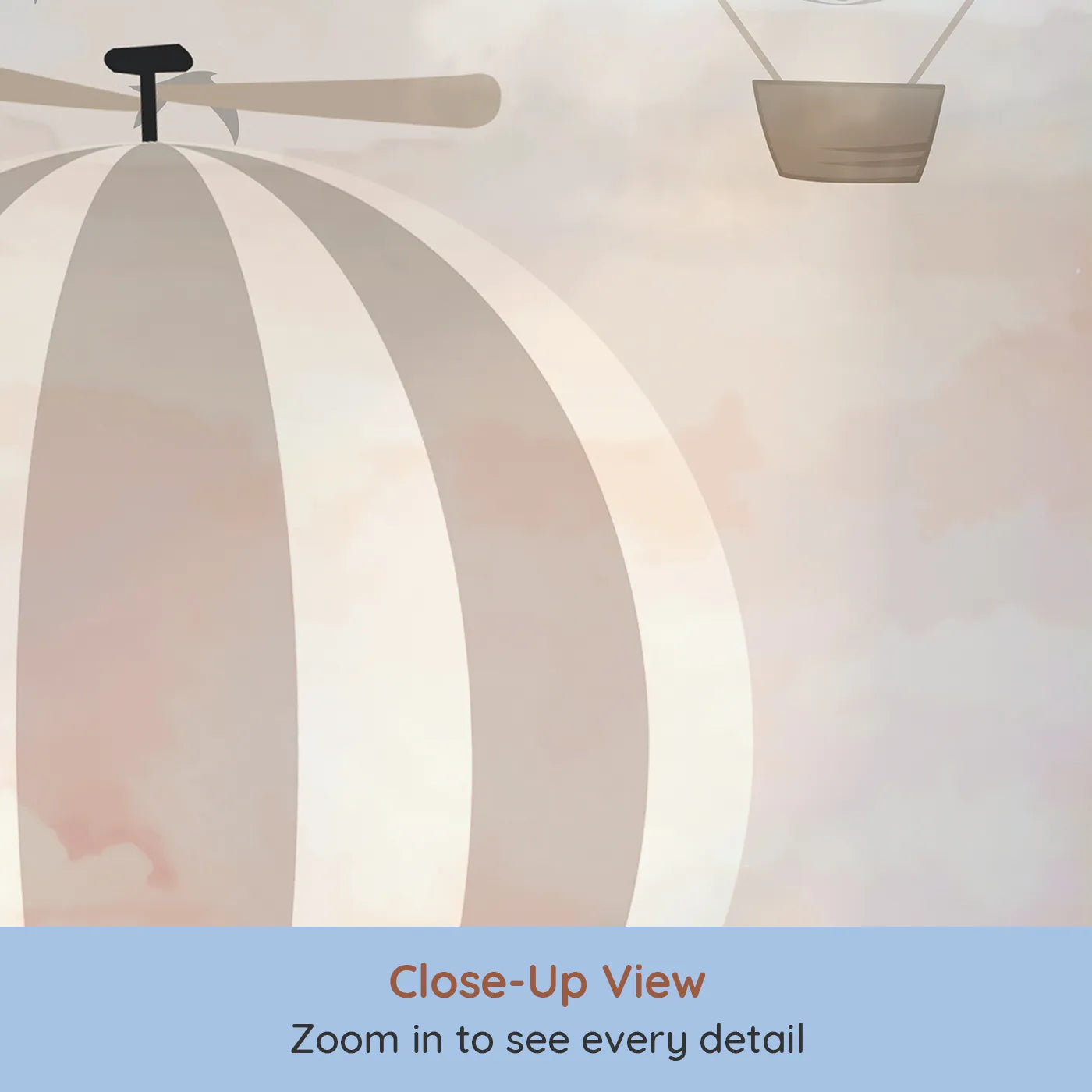 Close-up view of Whimsy Tots' Sunset Sky Fleet Wall Mural (Turn Their Room into a Dreamy, High-Flying Adventure).Gender-Neutral