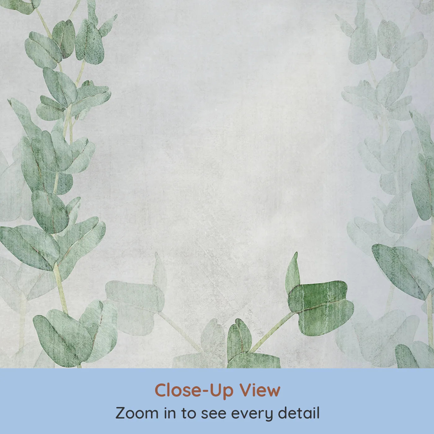 Close-up view of Whimsy Tots' Eucalyptus Grove Wall Mural (Turn Their Room into a Field of Gentle, Rustic Greenery).Gender-Neutral