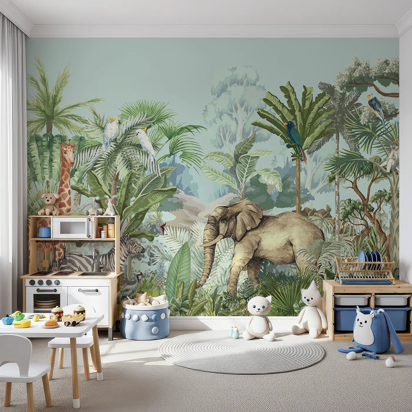 Front view of Whimsy Tots' Vintage Safari Panorama Wall Mural