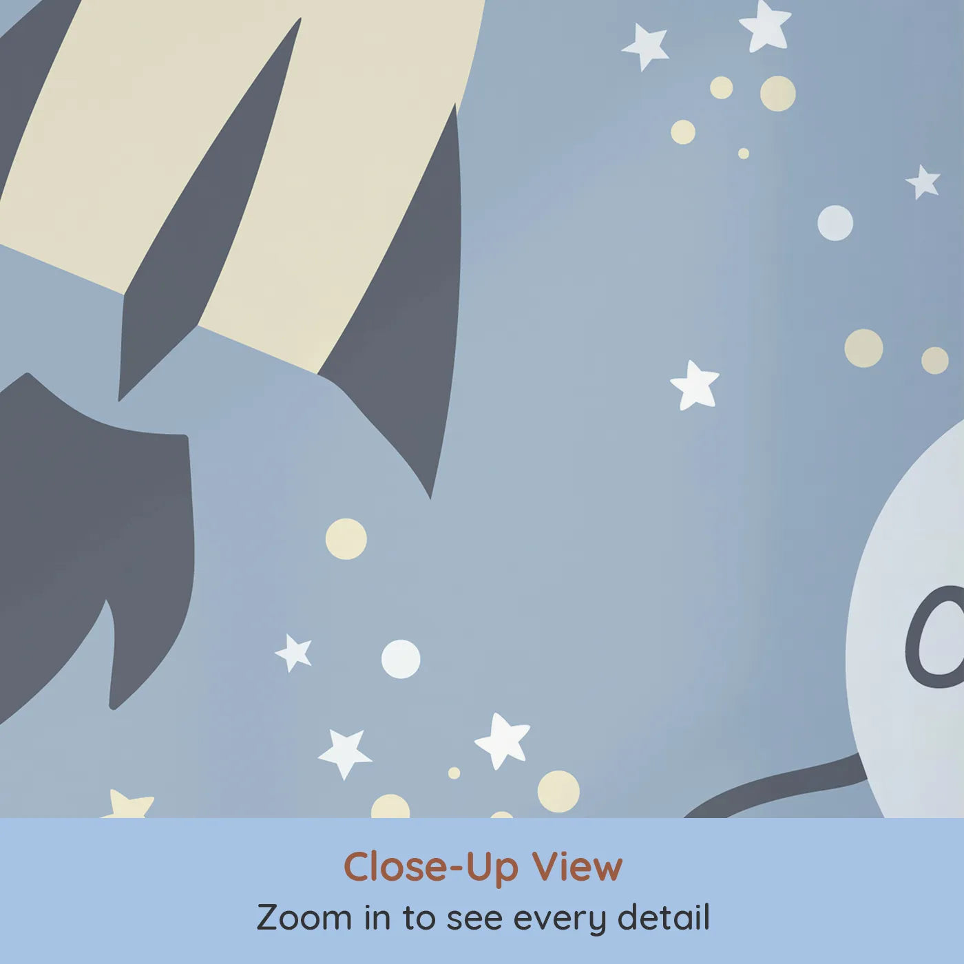 Close-up view of Whimsy Tots' Doodle Space Adventure Wall Mural (Turn Their Room into a Fun, Hand-Drawn Galaxy).Gender-Neutral