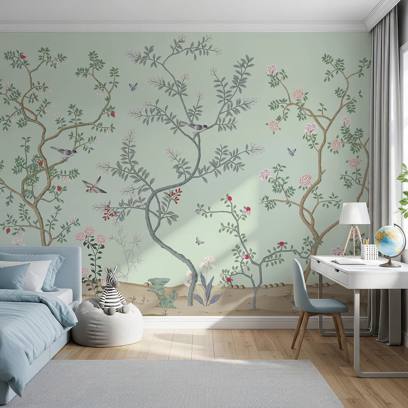 Front view of Whimsy Tots' Classic Chinoiserie Garden Wall Mural