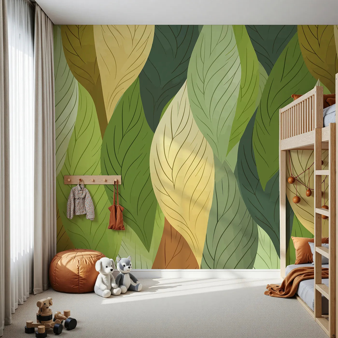 Front view of Whimsy Tots' Autumn Leaves Pattern Wall Mural