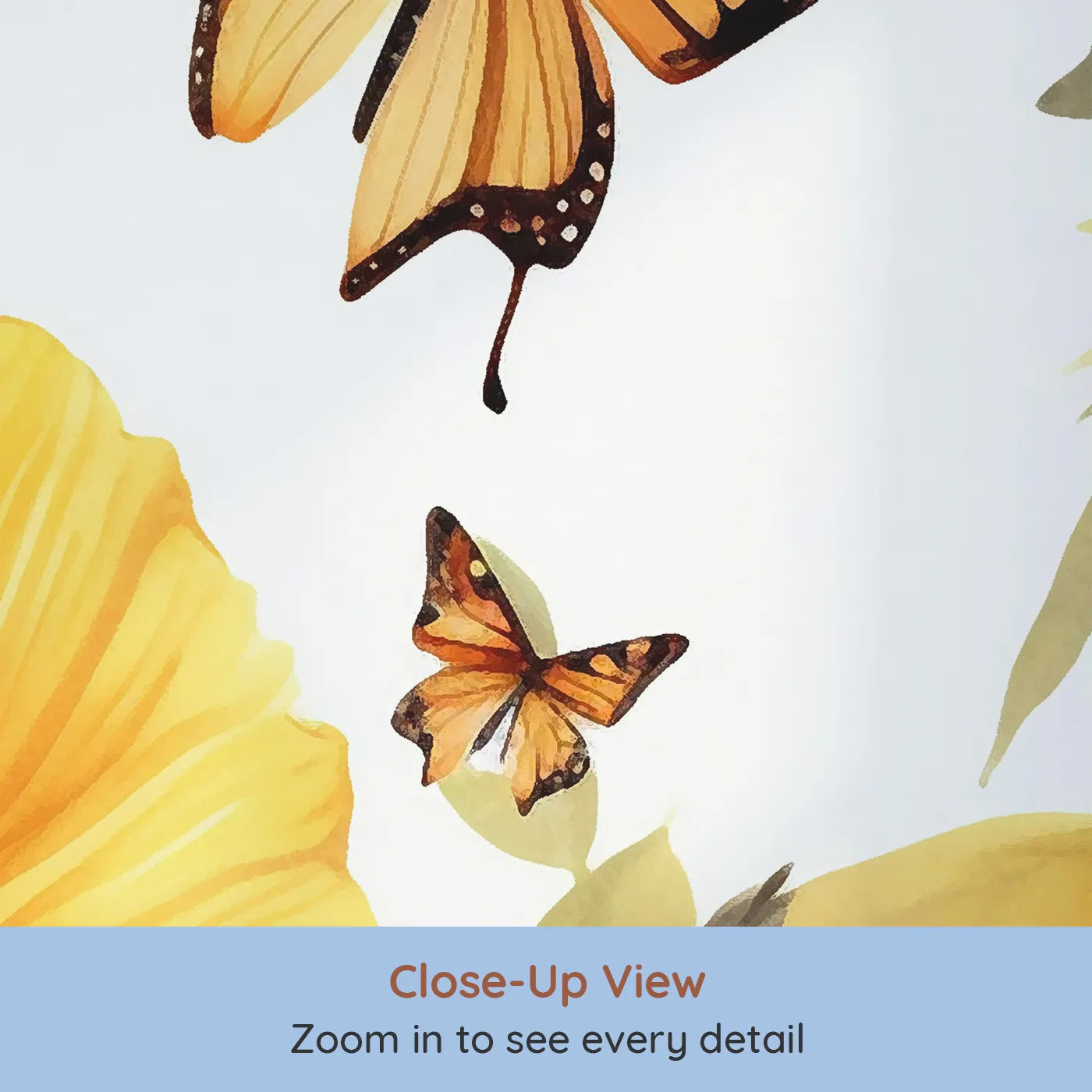 Close-up view of Whimsy Tots' Golden Butterfly Garden Wall Mural (Turn Their Room into a Sun-Drenched Field of Golden Flowers).Gender-Neutral