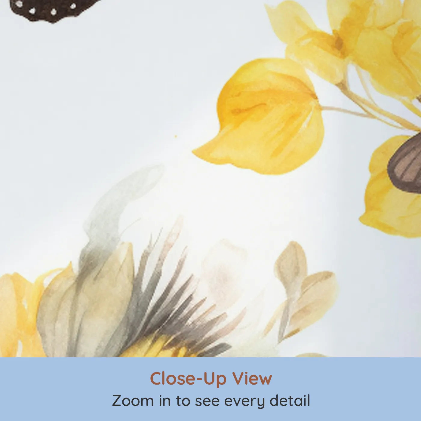 Close-up view of Whimsy Tots' Yellow Butterfly Meadow Wall Mural (Turn Their Room into a Gentle, Sunlit Garden).Gender-Neutral
