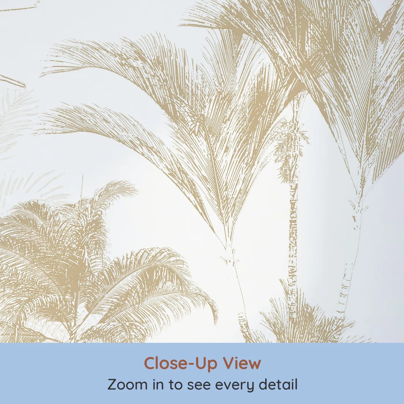 Close-up view of Whimsy Tots' Golden Jungle Line Art Wall Mural (Turn Their Room into a Chic and Sunny Tropical Escape).Gender-Neutral