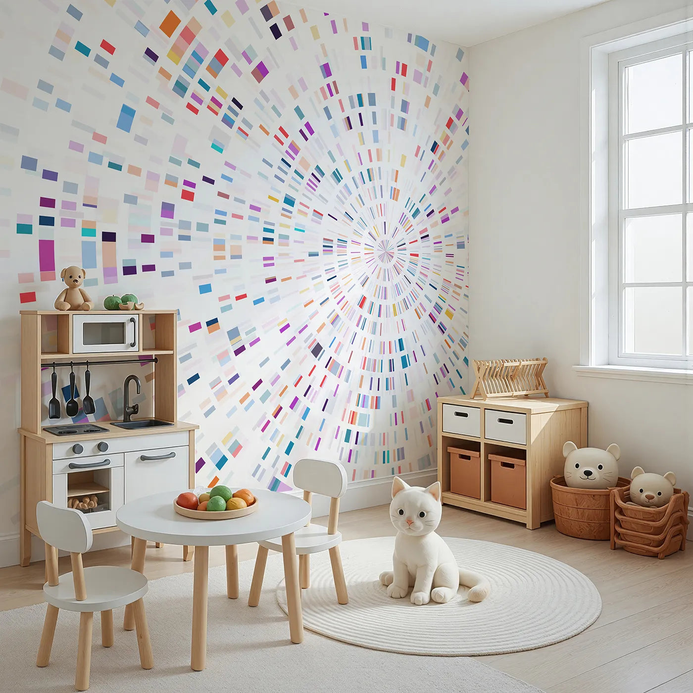 Angled view of Whimsy Tots' Data Stream Wall Mural (Turn Their Room into a High-Tech, Digital Universe).Gender-Neutral