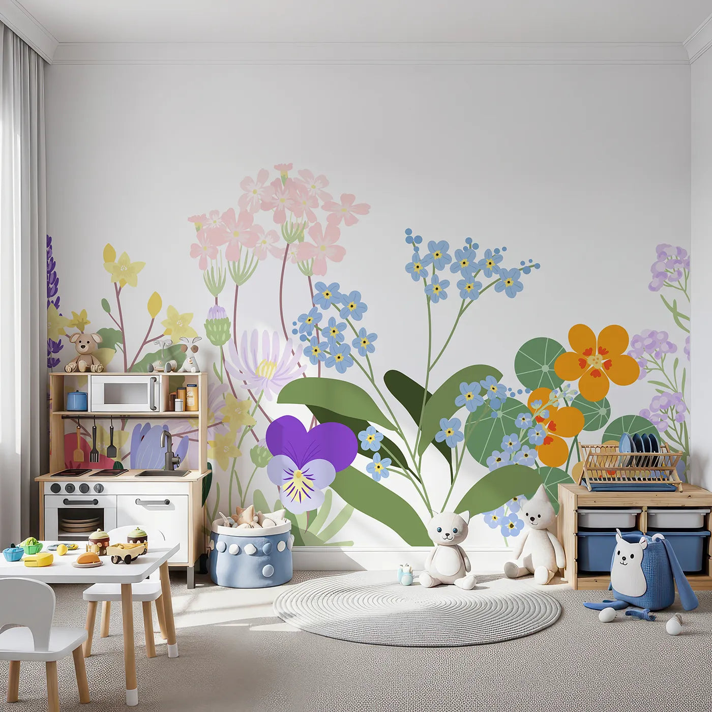 Front view of Whimsy Tots' Simple Wildflower Border Wall Mural