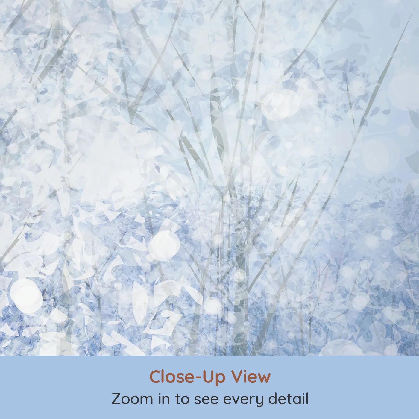Close-up view of Whimsy Tots' Sparkling Winter Forest Wall Mural (Turn Their Room into a Magical, Snow-Covered Wonderland).Gender-Neutral