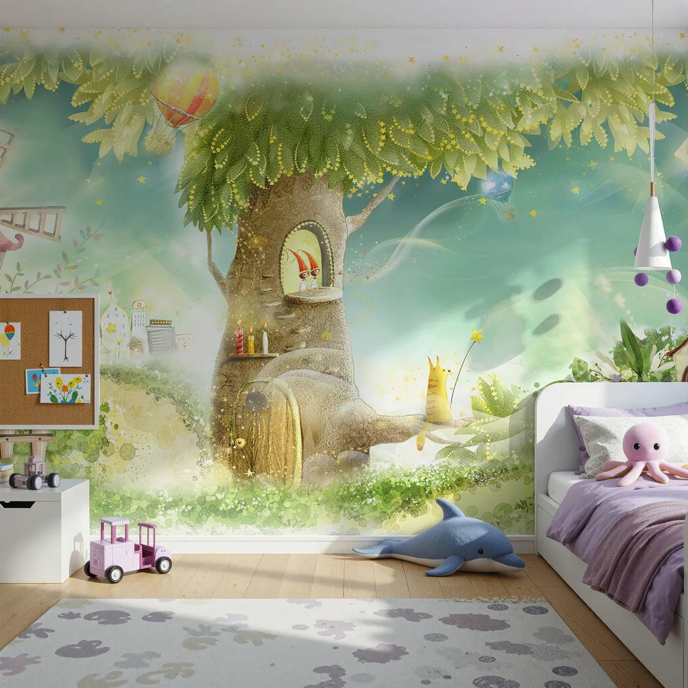 Front view of Whimsy Tots' Magical Treehouse Home Wall Mural
