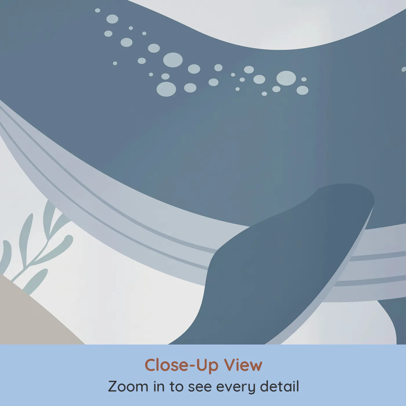 Close-up view of Whimsy Tots' Neutral Tone Whale and Coral Wall Mural (Turn Their Room into a Calm and Modern Seascape).Gender-Neutral