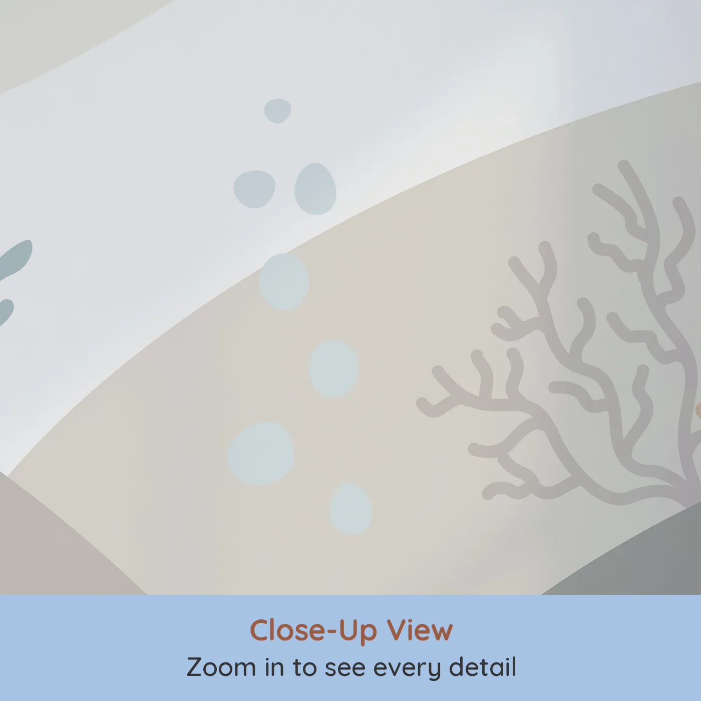 Close-up view of Whimsy Tots' Neutral Tone Coral Reef Wall Mural (Turn Their Room into a Calm and Modern Seascape).Gender-Neutral