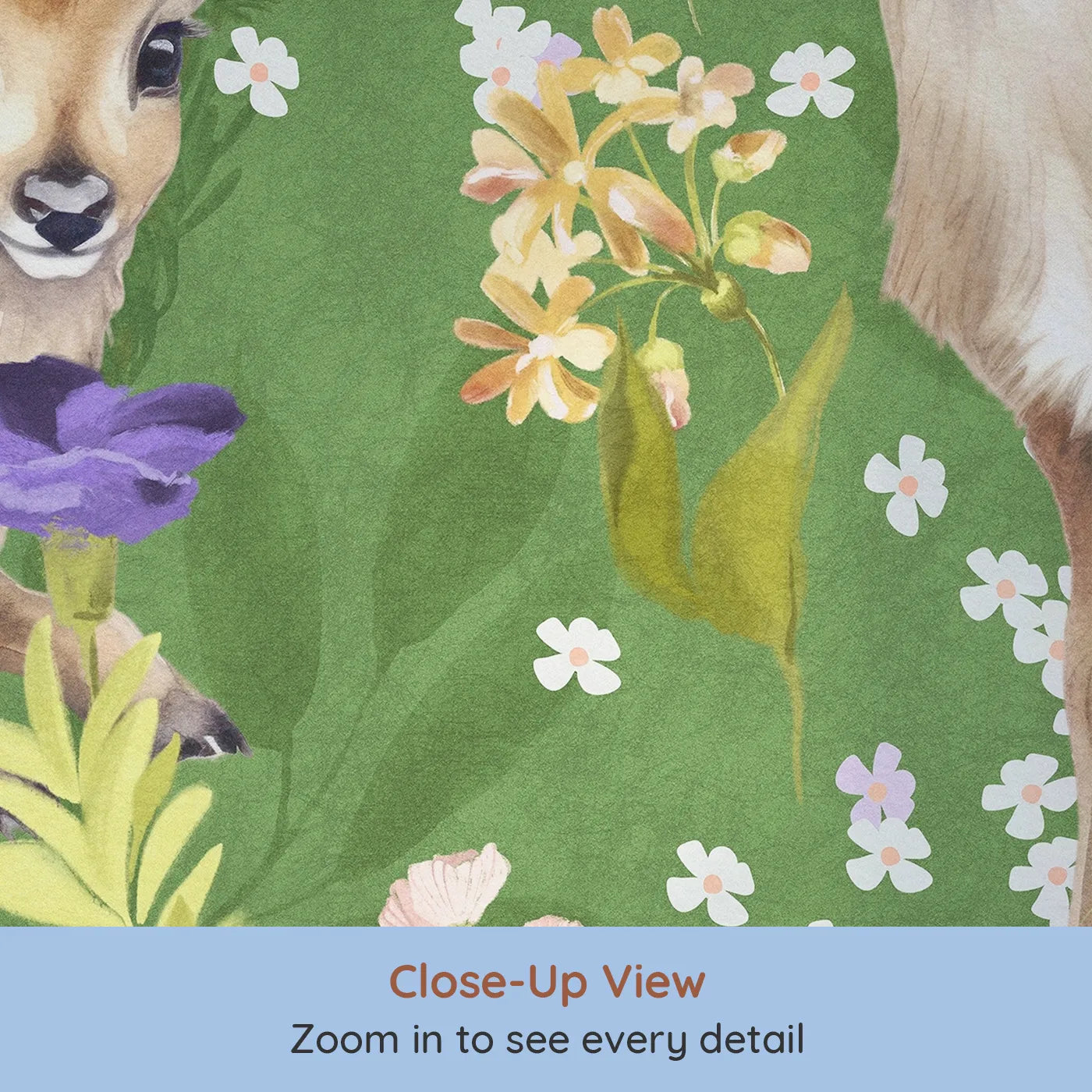 Close-up view of Whimsy Tots' Fawns in the Flower Field Wall Mural (Turn Their Room into the Sweetest, Most Gentle Meadow).Gender-Neutral