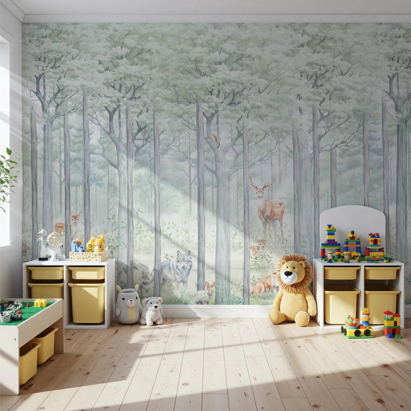 Front view of Whimsy Tots' Misty Woodland Wall Mural