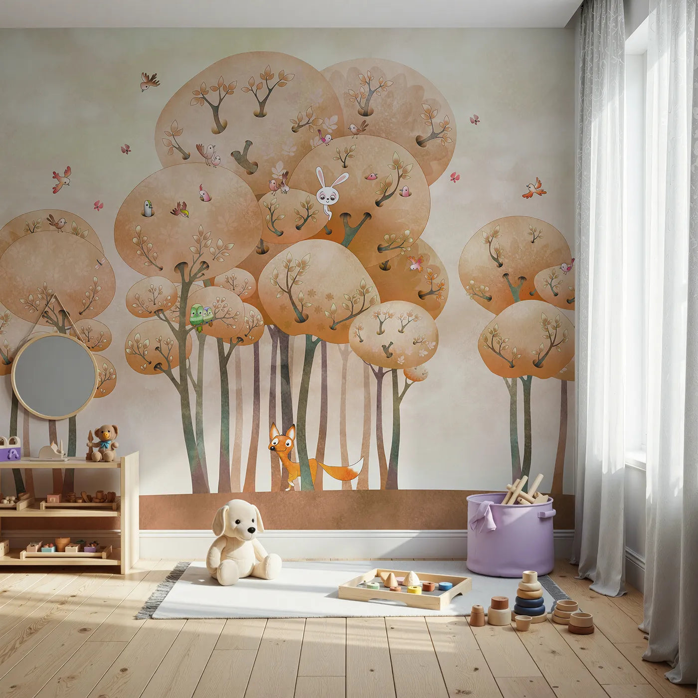 Front view of Whimsy Tots' Whimsical Autumn Forest Wall Mural