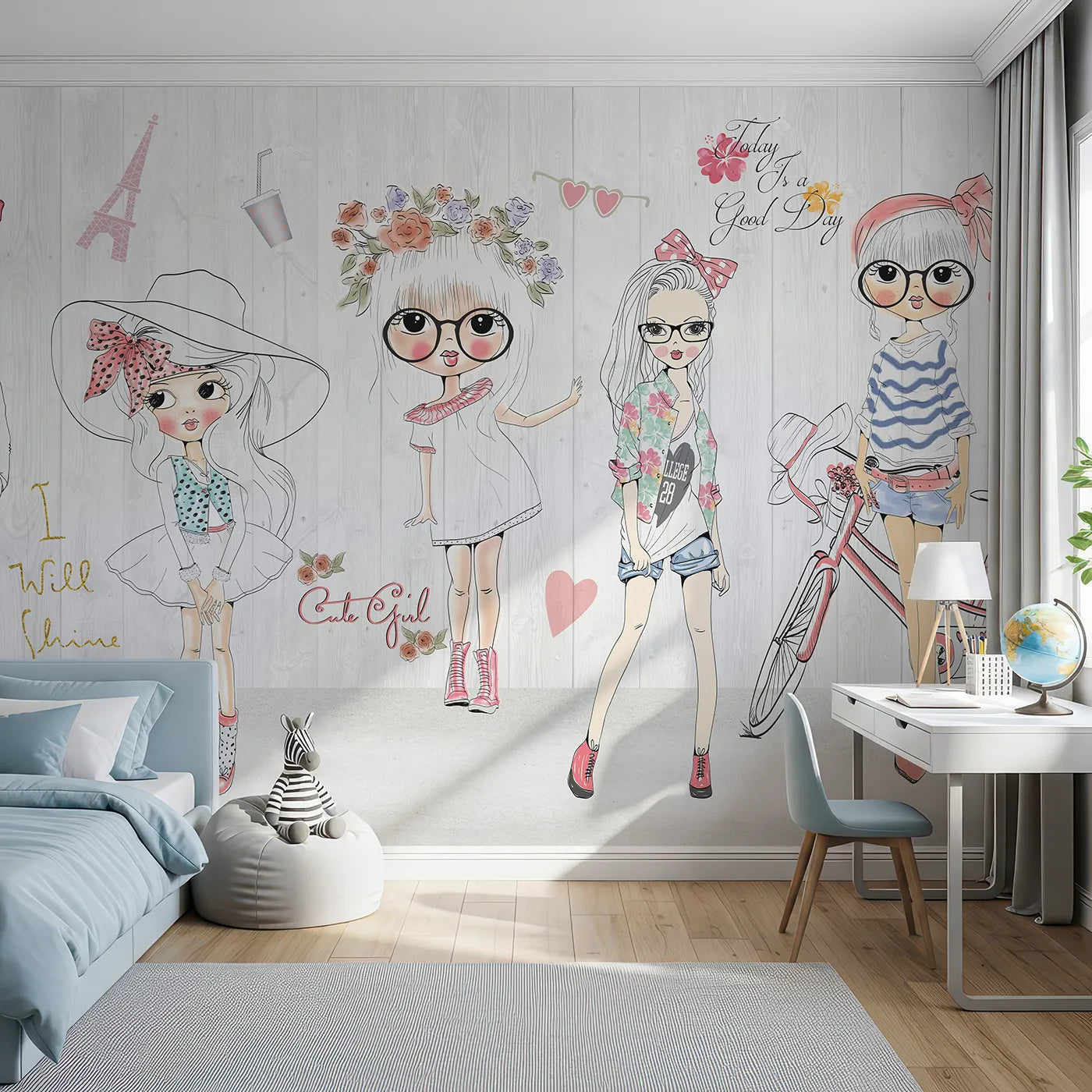 Front view of Whimsy Tots' Fashion Girls Wall Mural