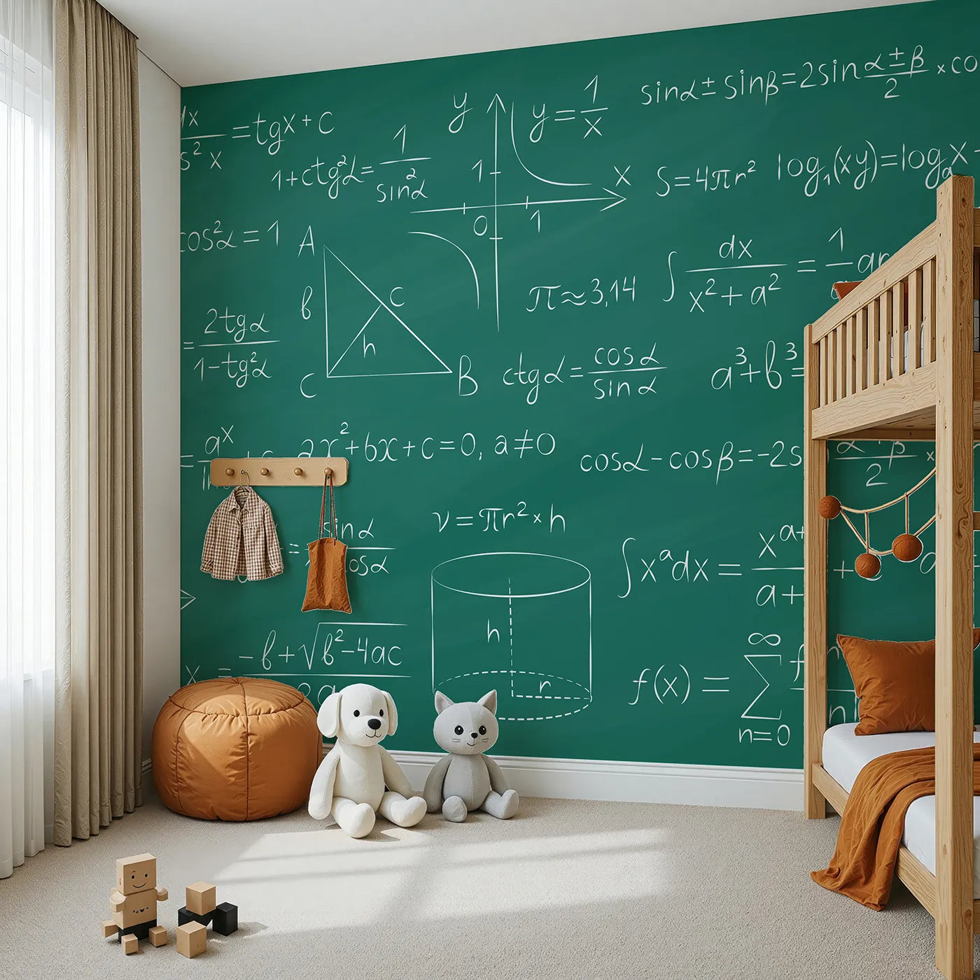 Angled view of Whimsy Tots' Trigonometry Chalkboard Wall Mural (Turn Their Room into a Hub for Big Ideas).Gender-Neutral