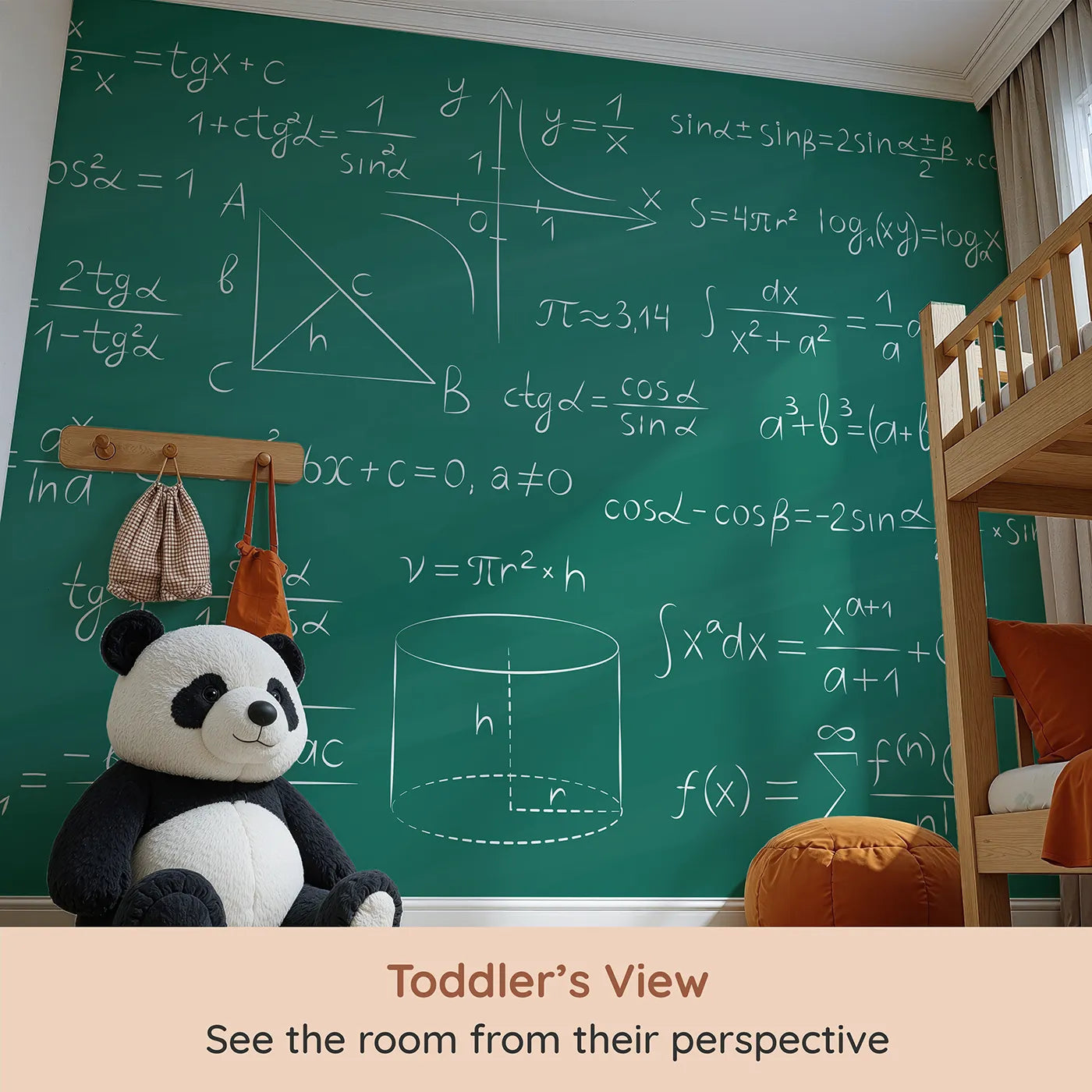 Whimsy Tots Trigonometry Chalkboard Wall Mural (Turn Their Room into a Hub for Big Ideas) from your child's view.Gender-Neutral